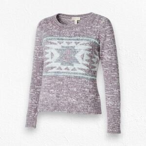 Hollister Heathered Red Southwestern Cropped Boat Neck Knit Sweater Size Small